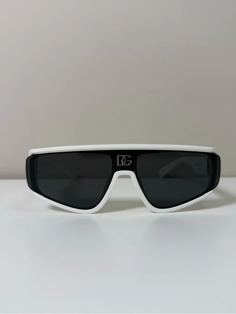 Dolce & Gabbana White Shield Sunglasses DG6177 Black Lens Wrap Style w/ Case